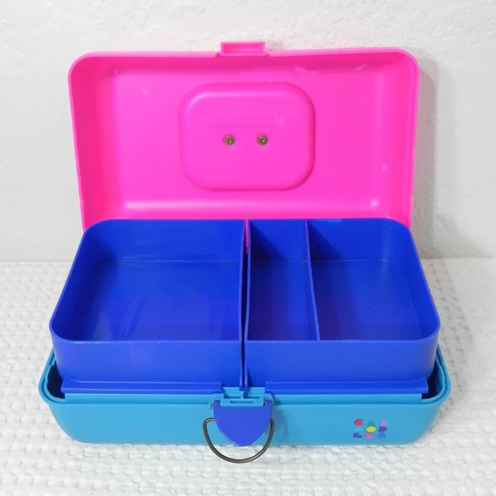 Caboodles Jewelry Make Up Storage Case Vintage Retro Pink Blue